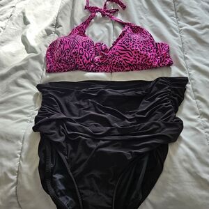 Pink and Black Animal Print Bikini Set